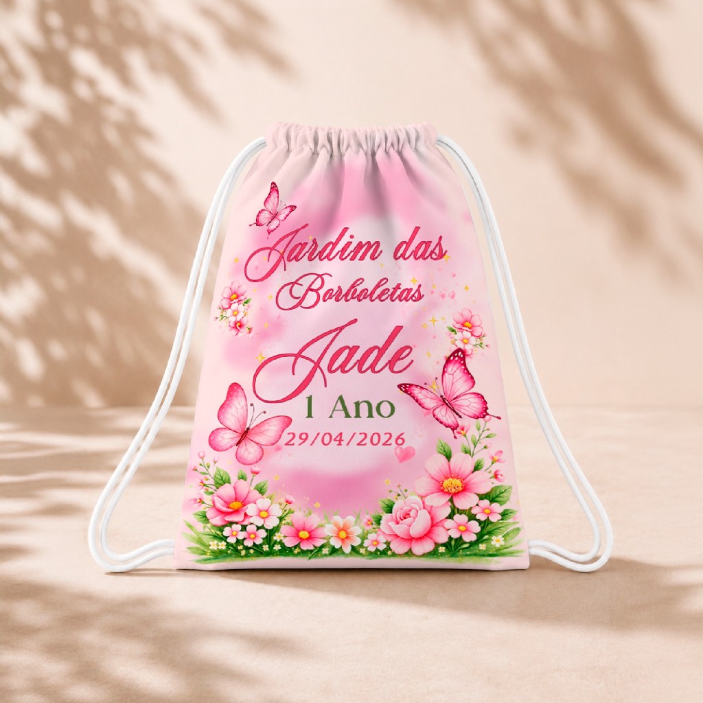 10 Mochila Personalizada 18x26 Sacolinhas Festa Aniversário Lembrancinha Jardim Encantado Borboleta M4