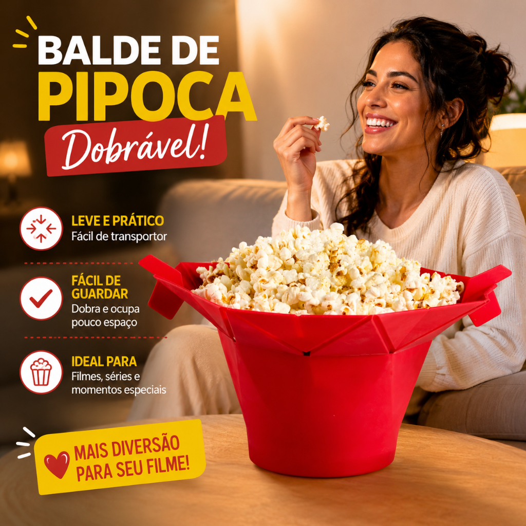Pipoqueira de Silicone para Micro-ondas com Tampa Sem Óleo Livre de BPA Balde Dobrável para Pipoca