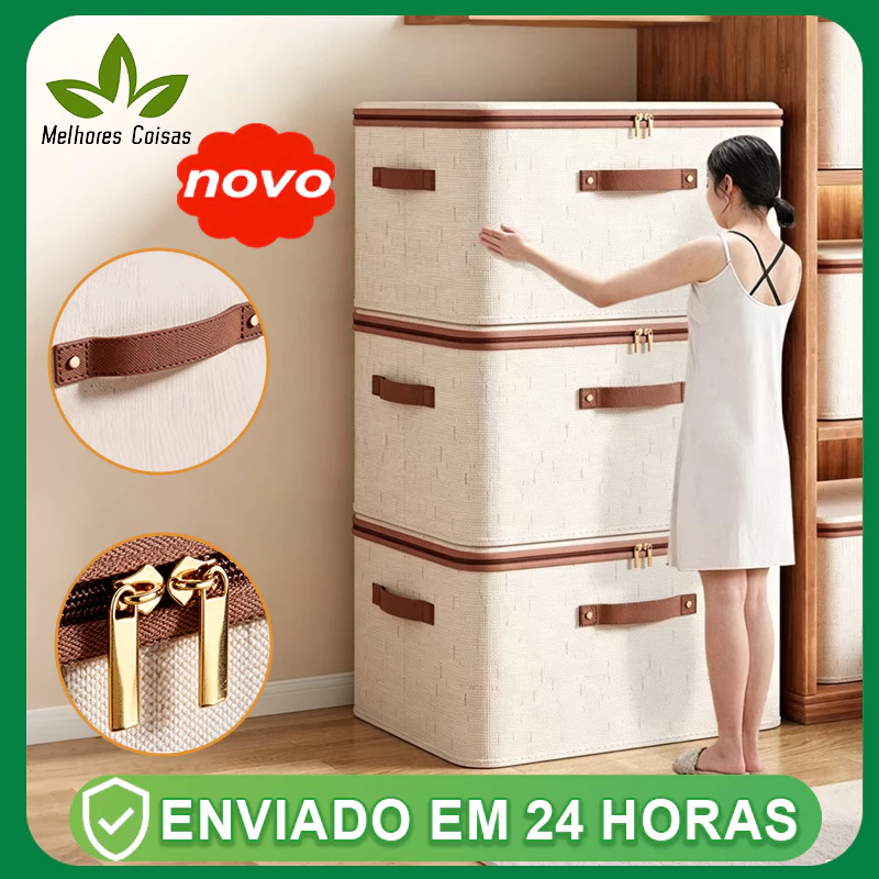 Caixa de Armazenamento de Tecido Dobrável com Cremalheira para Roupas