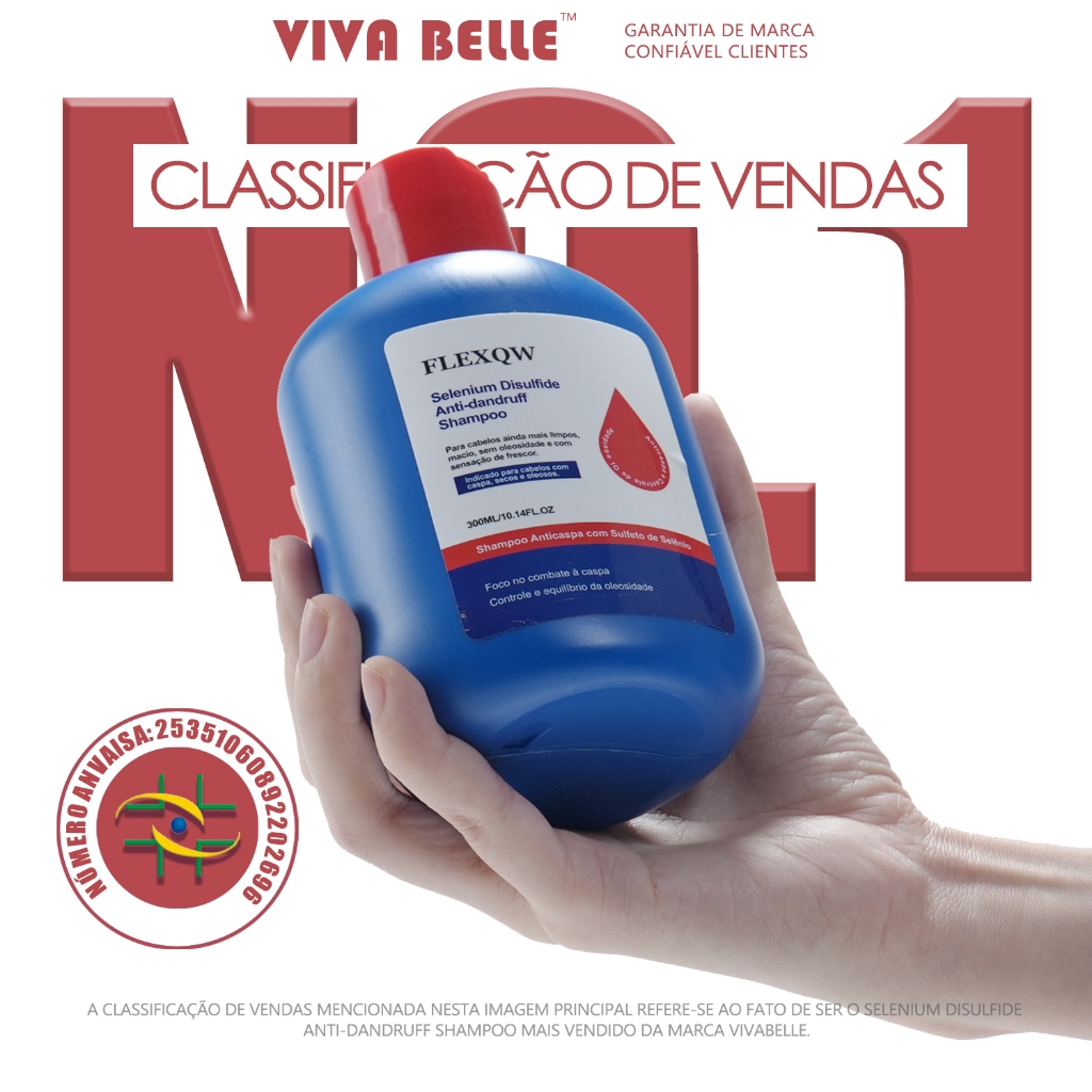 FLEXQW Shampoo Anticaspa 300ml / Dissulfeto de Selênio Controle Oleosidade Alívio Coceira Limpeza Profunda Couro Ca
