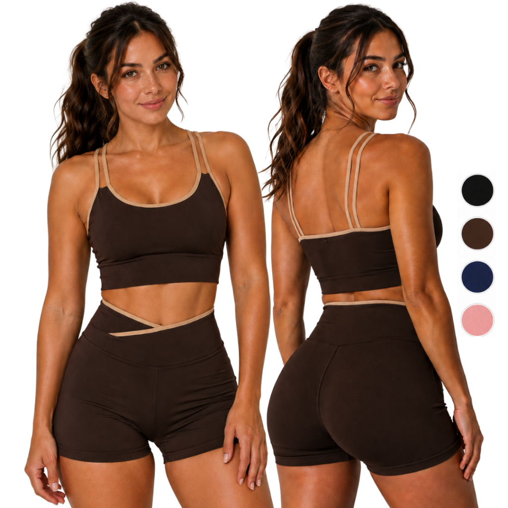 Conjunto Fitness Feminino Academia Top e Short Bicolor Cintura Alta Zero Transparência Suplex Toque Macio