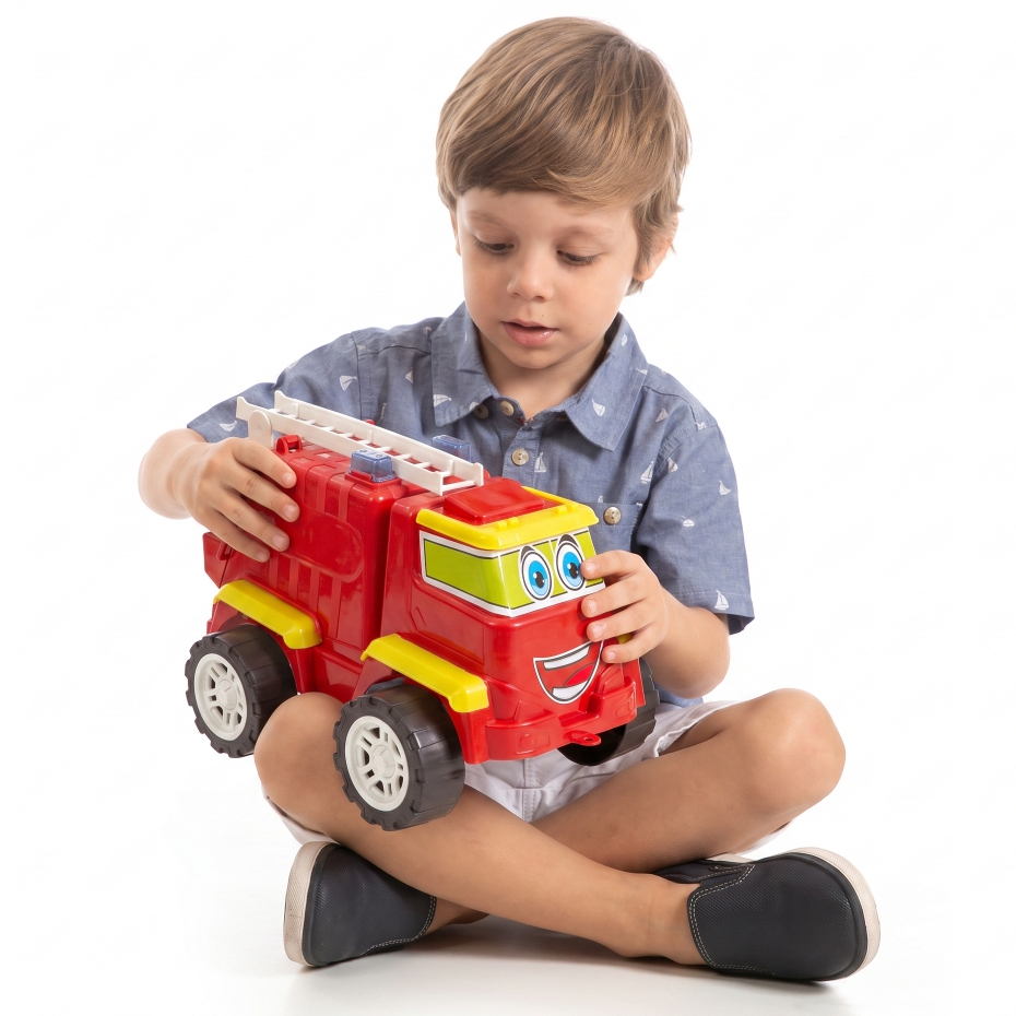 Caminhão Bombeiro Salvador Bombeiro Grande 31cm Carrinho Brinquedo c/ Escada Articulada | QUEEN SHOP