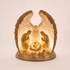 Presépio Iluminado com Asas de Anjo 3D | Sagrada Família Decorativa com Luz LED