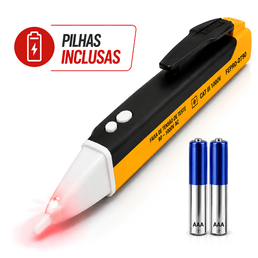 Caneta Detectora de Tensão Testador Elétrico Em Luz Fios Tomadas com Lanterna Alerta Sonoro Eletricista Pilhas Inclusas