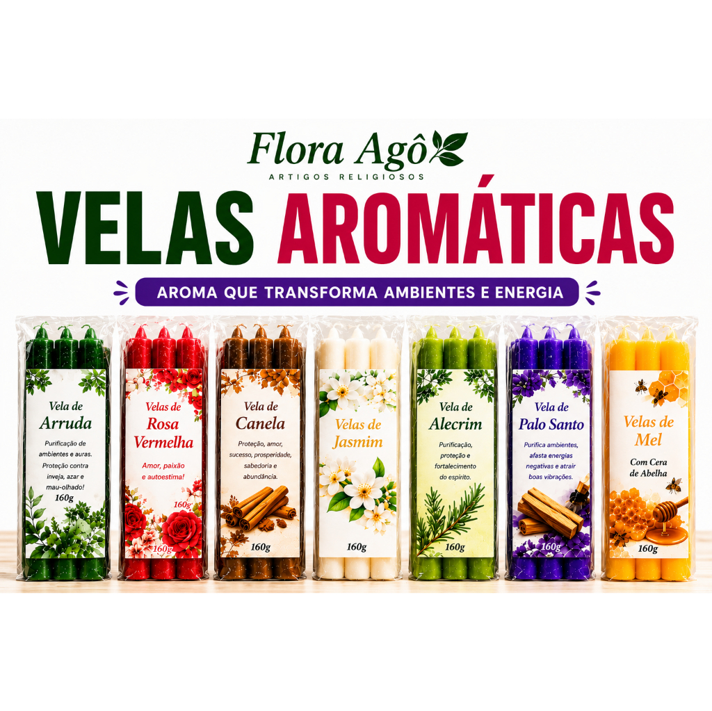 Imagem Velas Aromática e Espiritual Pct C/8  | Arruda Alecrim Canela Jasmim Mel Palo Santo Rosa Vermelha Lavanda Citronela 🚀