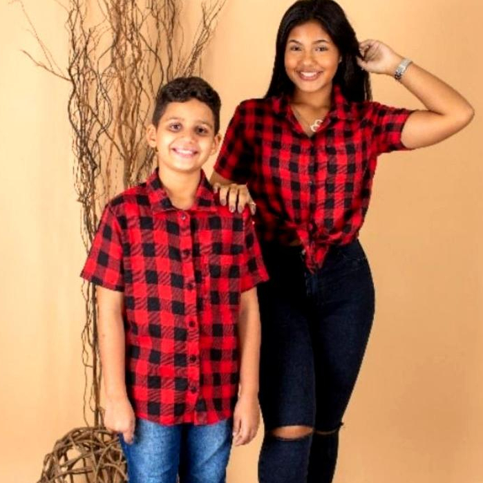 Blusa Camisa Xadrez Infantil Juvenil Flanelada Unissex Menino Menina Festa Junina Inverno adolescente
