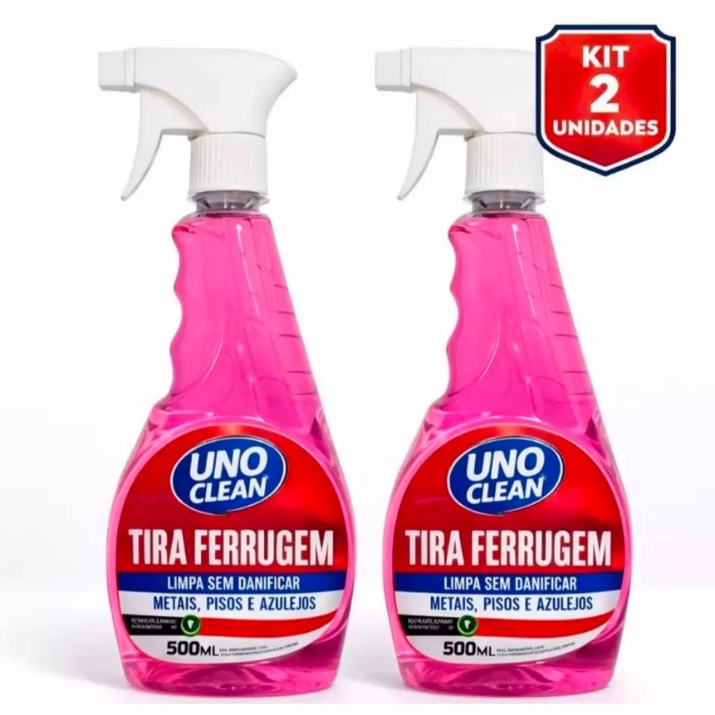 Kit 2 Detergente Tira Ferrugem 500ml Desincrustante Concentrado Dissolve Manchas De Ferrugem Em Metais E Pisos Sem Risco