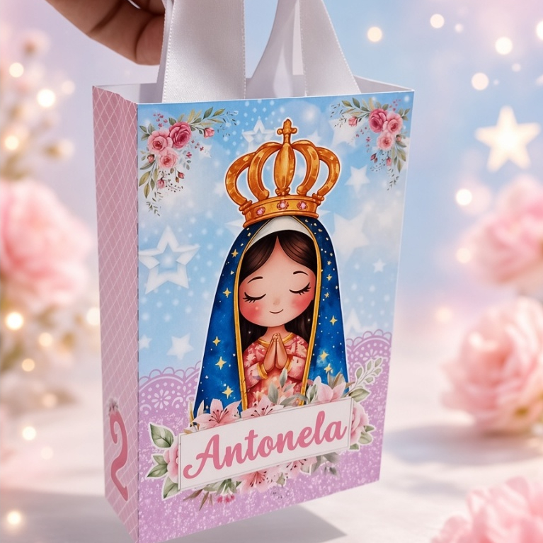 SACOLA P PERSONALIZADA PARA LEMBRANCINHA DE FESTA DE ANIVERSÁRIO MENINA NOSSA SENHORA APARECIDA