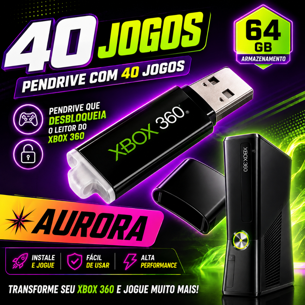 Pendrive Xbox 360 40 jogos + 1000jgs retrô 64gb Desbloqueio