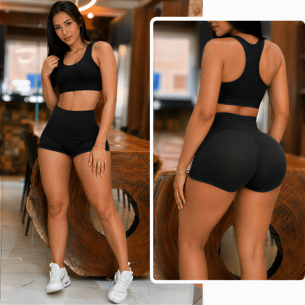 Conjunto Short Fitness Cintura Alta Suplex Premium Zero Transparência Academia Feminino Modelador Conforto Empina Bumbum