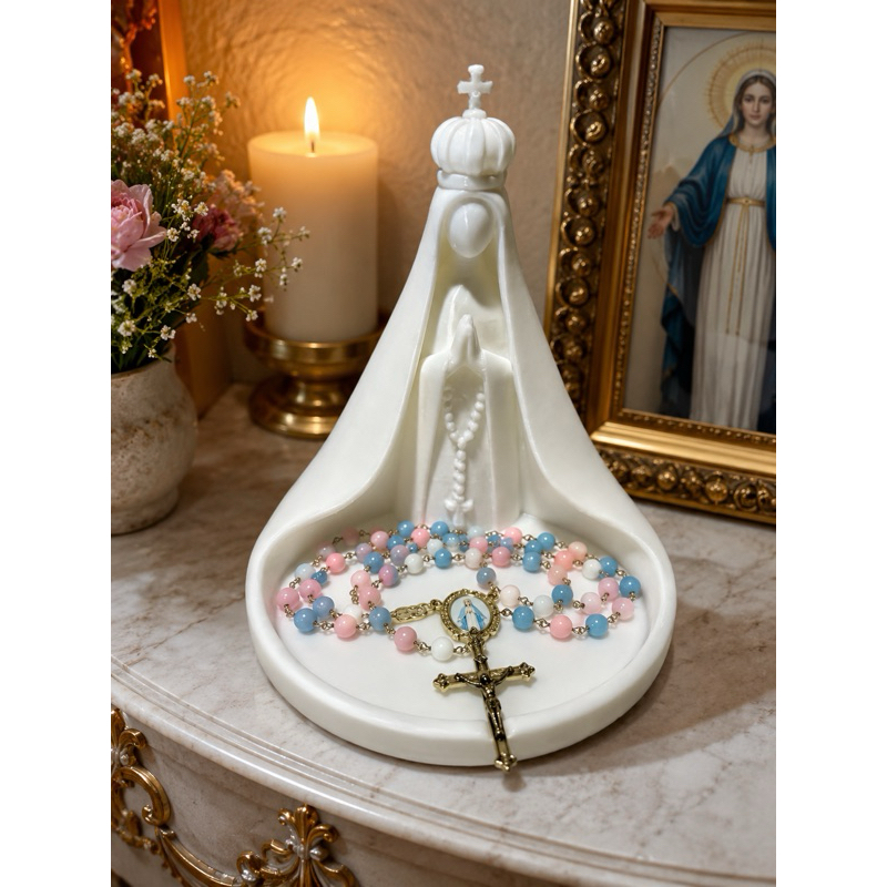 Oratório Nossa Senhora Aparecida com Porta-Terço – Mini Altar Decorativo em 3D