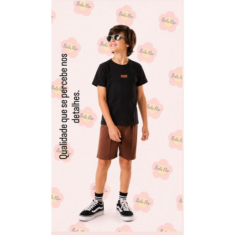 Conjunto Infantil Masculino - Camiseta Malha Texturizada e Bermuda Moletinho