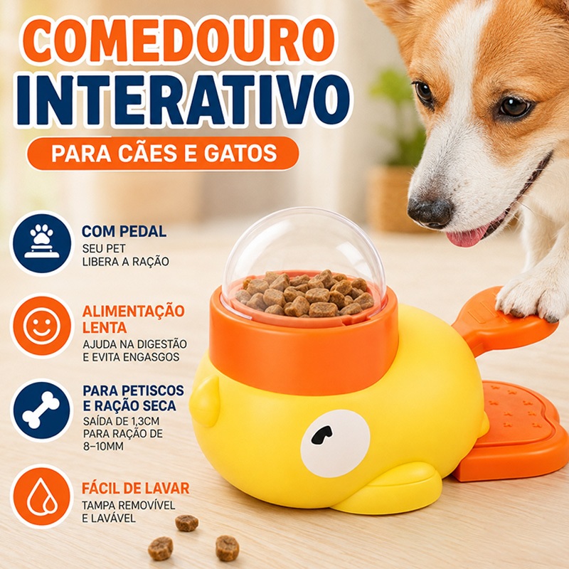 Brinquedo Interativo Pato Dispensador De Ração Para Cães e Gatos Alimentador Tigela Lenta Divertido