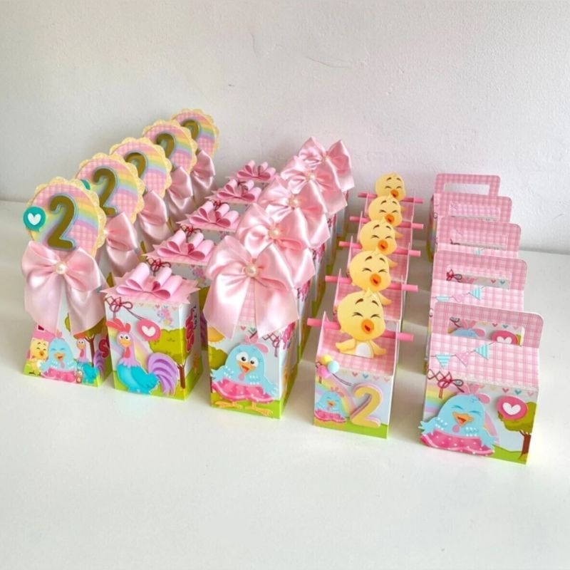 Kit Festa COM LAÇOS E APLIQUES Galinha Pintadinha Candy - Caixinhas Personalizadas Lembrancinhas para Festa Infantil