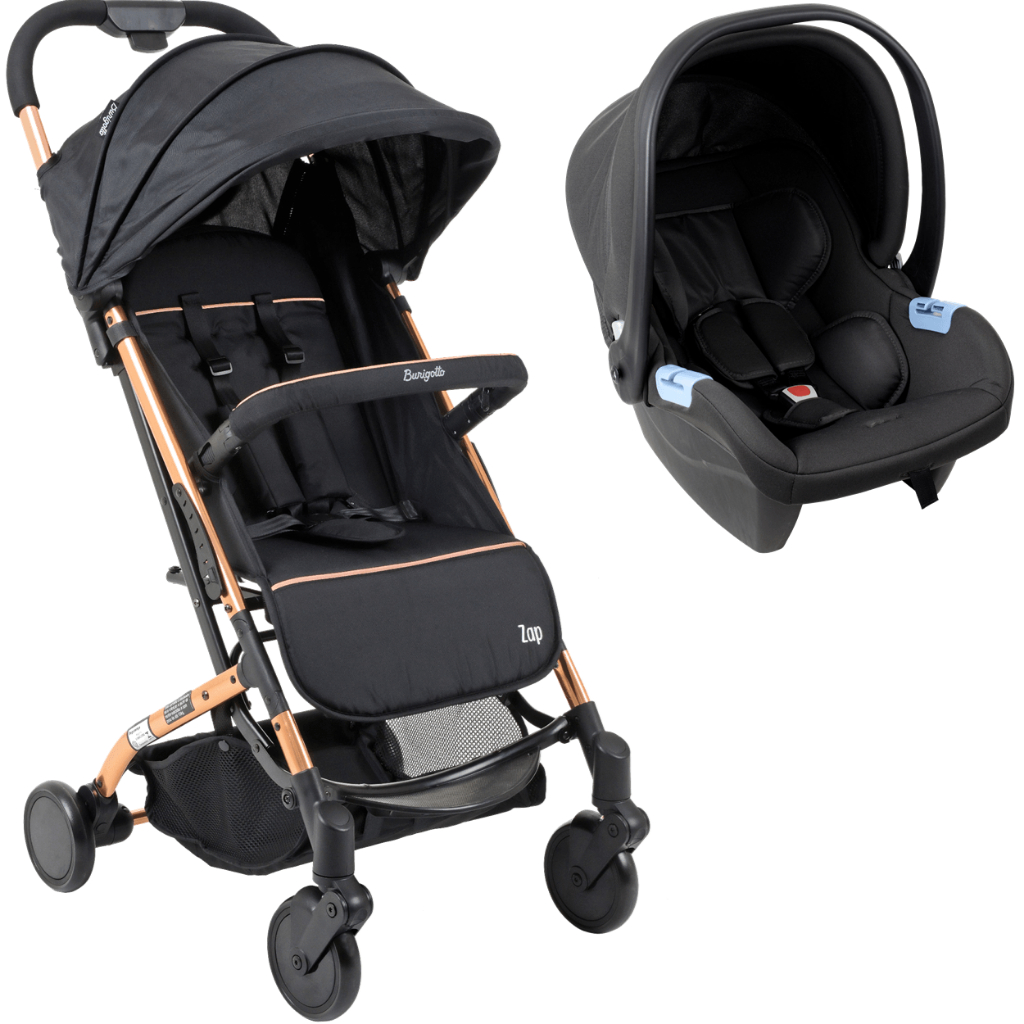 Carrinho de Bebe com Bebe Conforto Burigotto - Zap Metal Cobre Dobravel