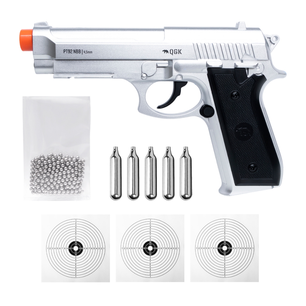 PISTOLA AIRGUN PT92 SILVER 4,5MM NBB QGK +ESFERA+CO2+ALVO
