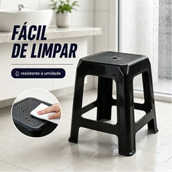 Banco Plástico Reforçado Preto Suporta 120kg Ideal para Cozinha Bar Área Gourmet e Uso Residencial Resistente e Prático