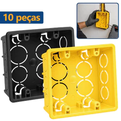 10 Caixa de Luz 4x4 Quadrada Reforçada P/ Tomada Interruptor Energia Embutir Parede Preto Amarelo