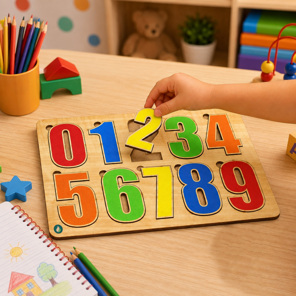 Quebra Cabeça Infantil Números 0 a 9 Brinquedo Educativo Pedagógico MDF de Encaixe Colorido