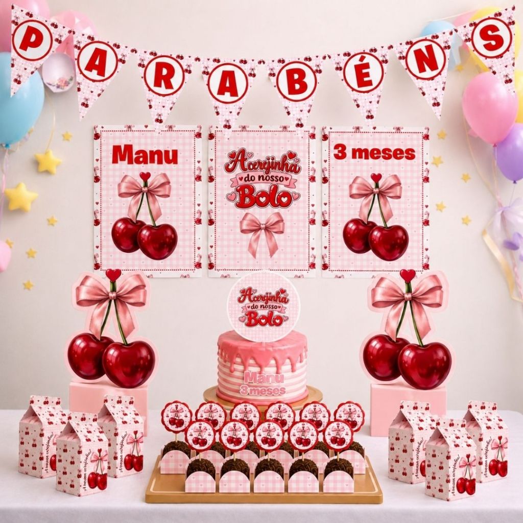 Kit festa Cerejinha - Cereja Menina Personalizada no Tema /Lembrancinha de Festa /Aniversário / Só um bolinho