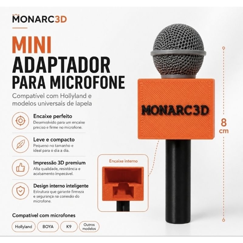 Mini Adaptador para Microfone Hollyland Lapela Universal | Encaixe Personalizado | Cabeça microfone original ou espuma