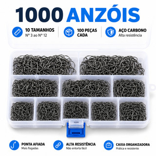 1000pcs Caixa Com Alto Carbono Anzóis Mistas Tamanho Acessórios De Pesca de misto de aço nos Tamanhos 3 ao 12