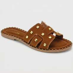 Sandália Feminina Shekinah Rasteira Enfeite Spike Sola Cravos Tachas Moda