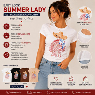 Baby Look Moda Feminina Estampada 100% Algodão Camiseta Feminina Summer Lady