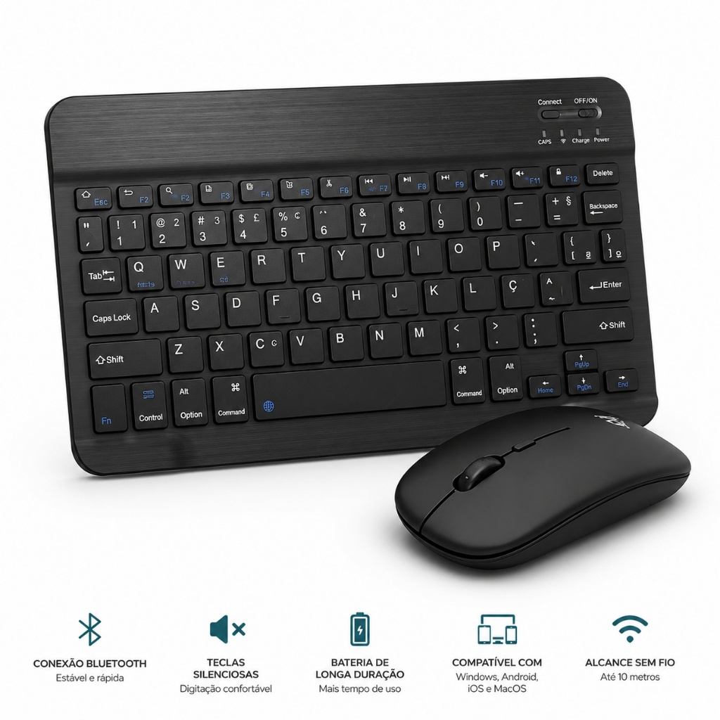 Kit Teclado Mouse Sem Fio Bluetooth Ultrafino Portatil Recarregavel Notebook Celular PC Gamer — imagem 2 de 2