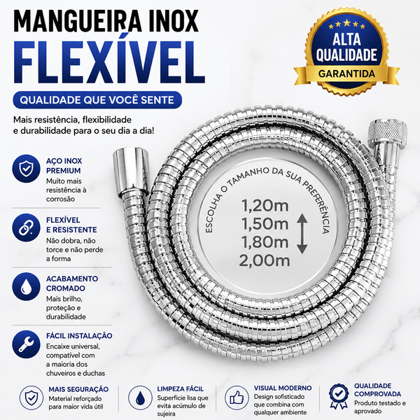 Engate Flexivel Aço Inox Mangueira para Ducha Higienica Chuveiro Duchas Pet Banheirinhas e Lava-Pés