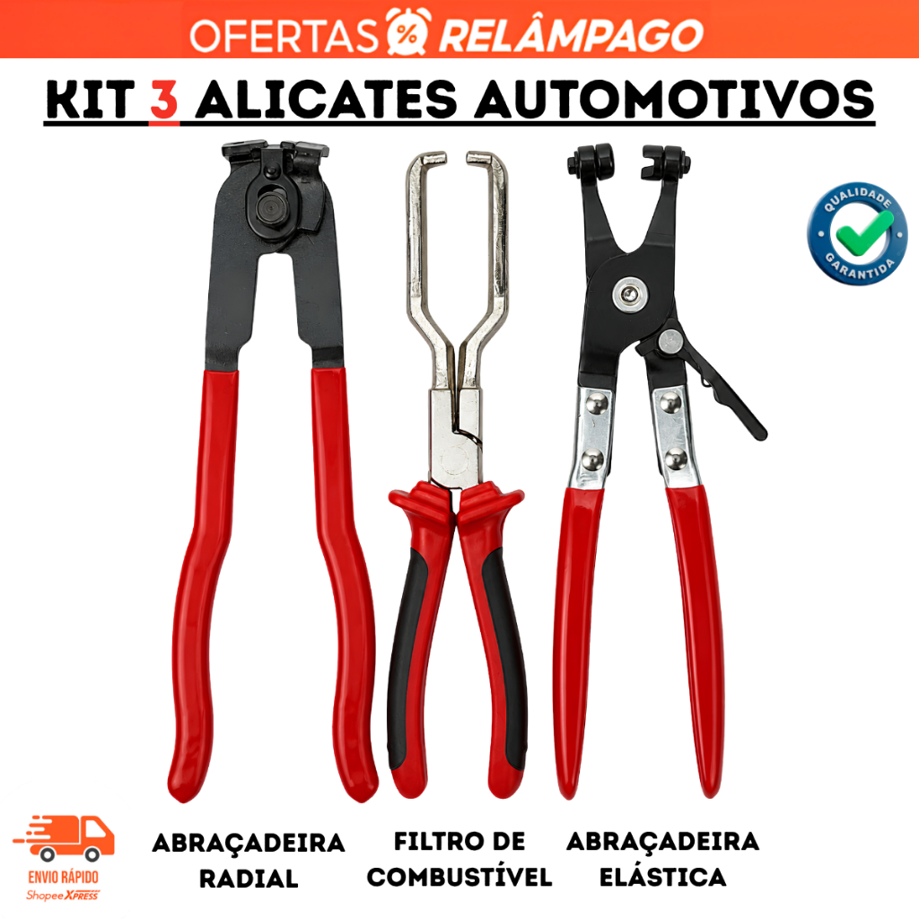 Kit 3 Alicates Abraçadeiras Radias + Abraçadeiras Elásticas + Filtro de Combustível Resistente Top