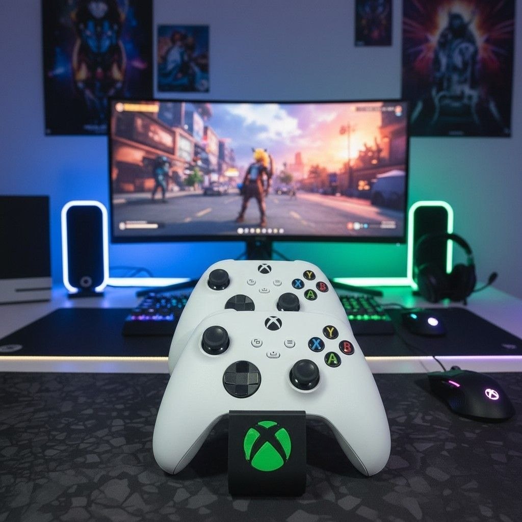 Suporte Controle Xbox Duplo Series X S One Organizador de Mesa Gamer Setup
