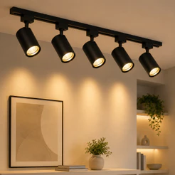Trilho Eletrificado 1,5m + 5 Spots 7w LED e Junção Reta Iluminação Moderna Direcionável Minimalista