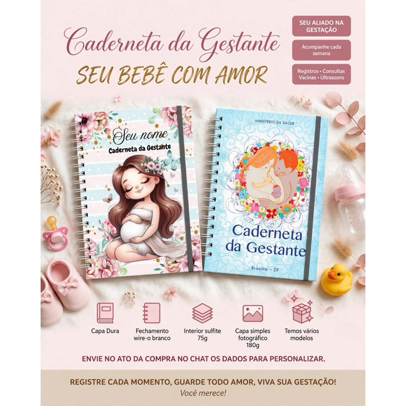 Caderneta da Gestante Personalizada com Nome e Paginas Extras - Livro da Gravida