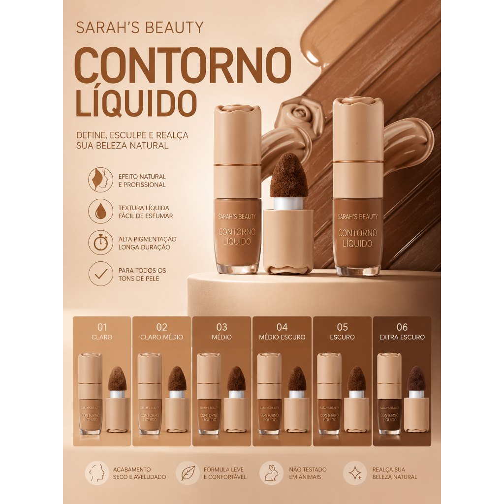 Contorno Líquido Sarah Beauty: Aplique e Realce sua Beleza Instantaneamente