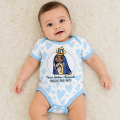 Body Bebê Nossa Senhora Aparecida Infantil Católico Religioso Menino Menina