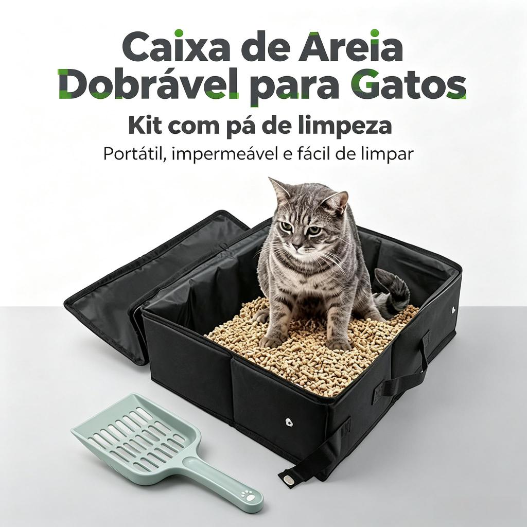 Caixa de areia portátil para gatos com tampa com zíper,dobrável à prova d'água acompanha uma pá