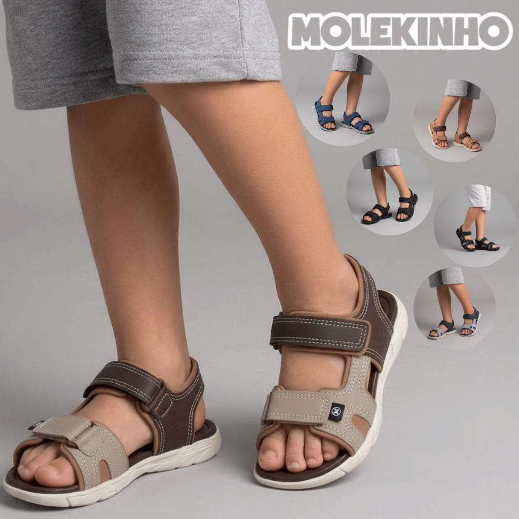 Sandália Molekinho Menino Papete Fechamento Duplo Solado Antiderrapante Original