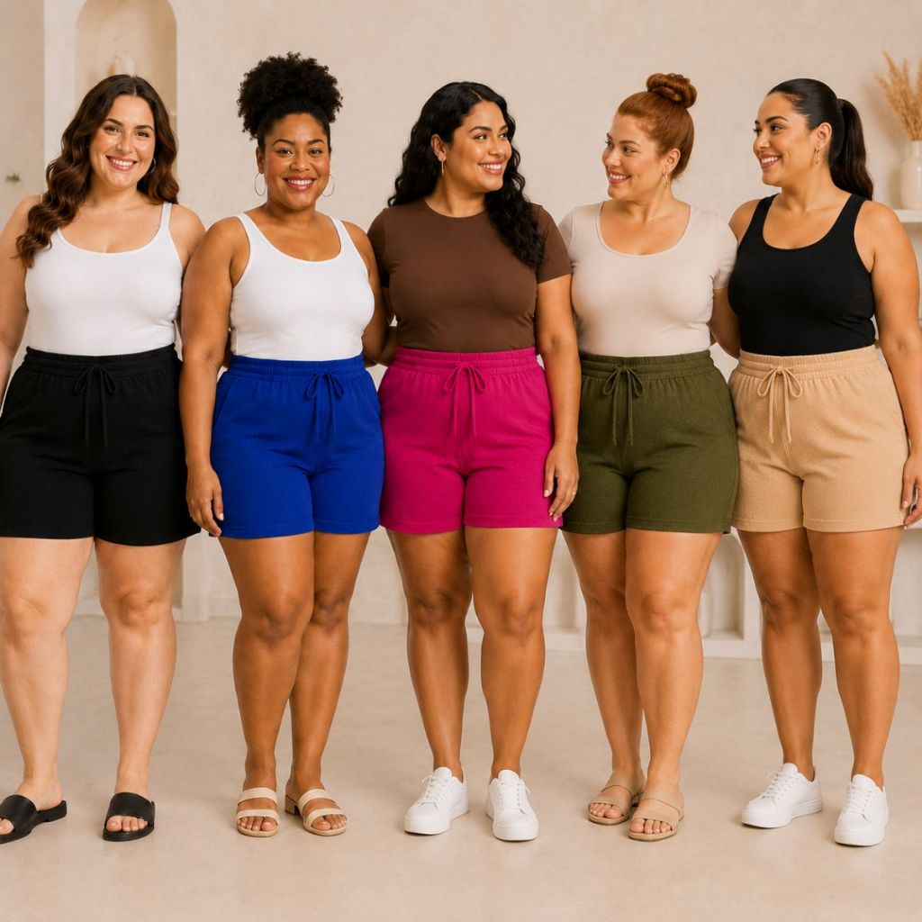 Kit 2, 3 Ou 5 Shorts Plus Size Cintura Alta Moda Feminina Tecido Duna G1 Ao G3 Monte Seu Kit