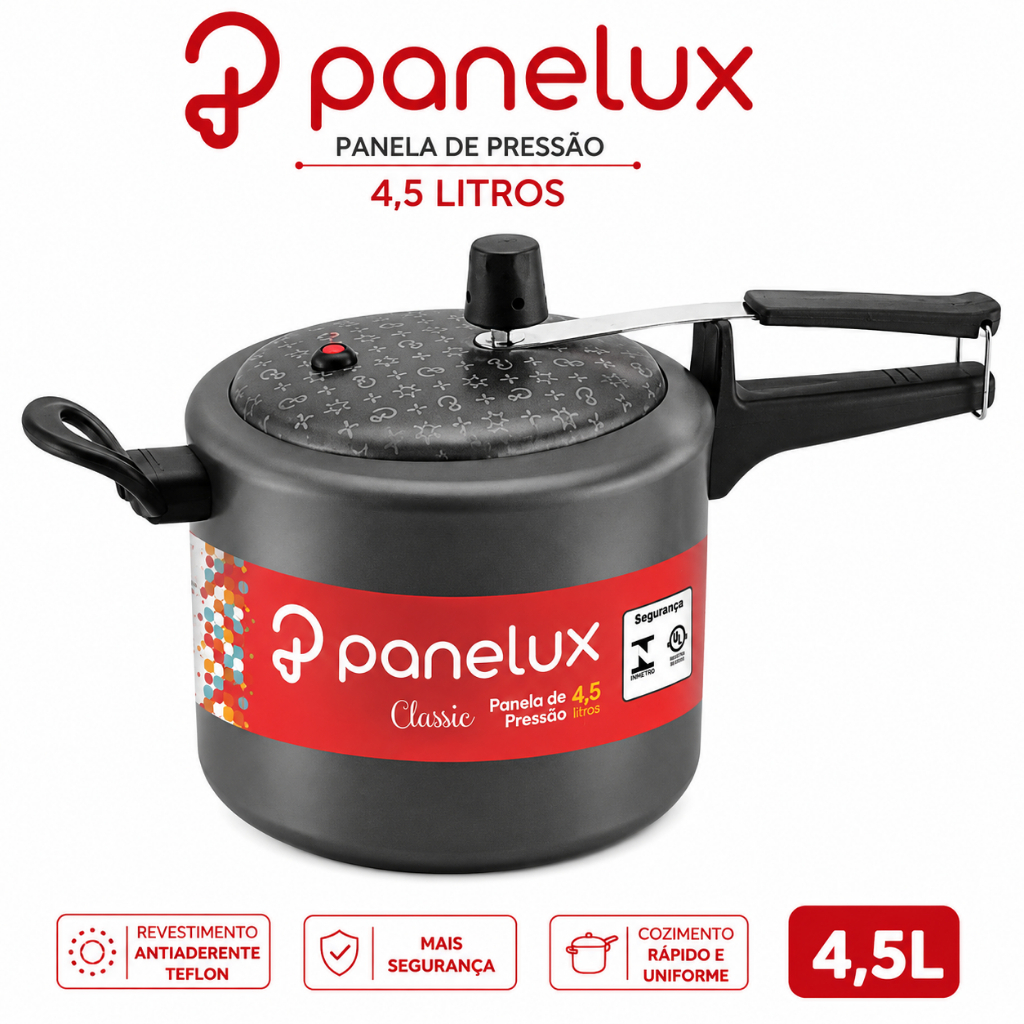 Panela de Pressão Panelux 4,5 Litros Antiaderente Teflon Não Gruda Linha Magnific com 5 Camadas