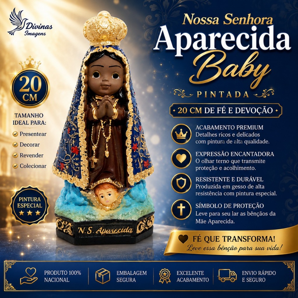 Imagem Nossa Senhora Aparecida Baby 20cm Gesso Premium Pintado