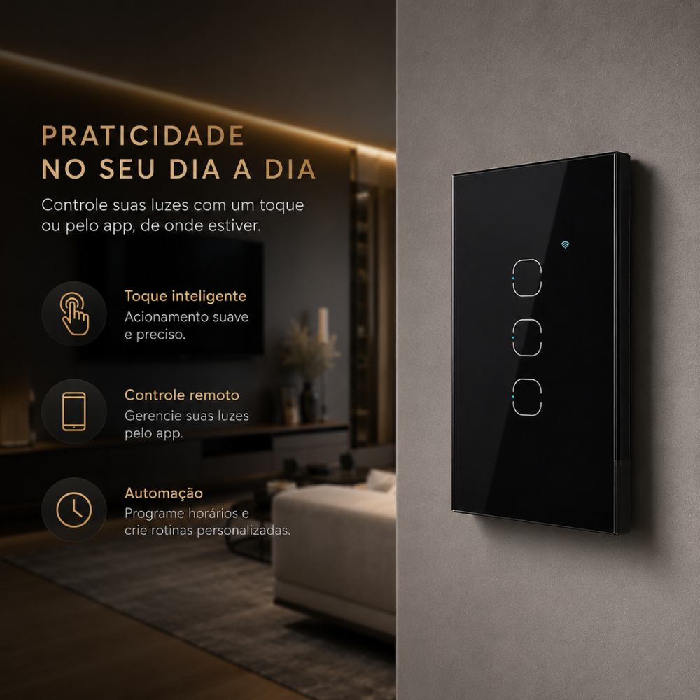 Interruptor Touch Wifi 3 Botões EIW 1003 Preto Intelbras Casa Inteligente Compatível com Alexa · foto 2