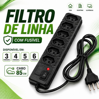 Régua Elétrica 3, 4, 5 e 6 Saídas Filtro de Linha 10A Tripolar Proteção com Fusível
