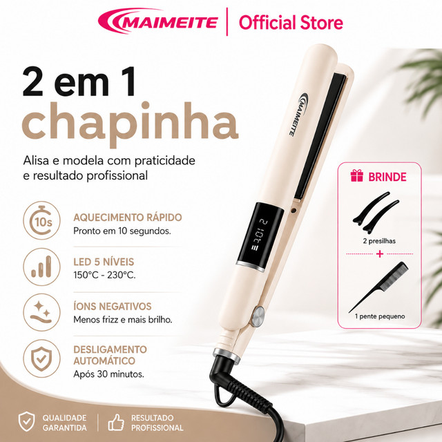 MAIMEITE Alisador De Cabelo Prancha Cabelo Profissional 210º Chapinha Nano Titanium bivolt Liso/Cachos