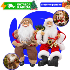 Boneco Papai Noel Natal Sentado Rústico/Vermelho Decoração Enfeite 30cm