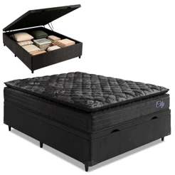 Cama Box Baú Casal Colchão Com Molas Ensacadas City Pillow Top 138x188x64cm Preto Hellen