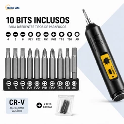 Mini Parafusadeira Elétrica Portátil USB Type-C com 10 Bits CR-V + 2 Extras para Casa Luatek
