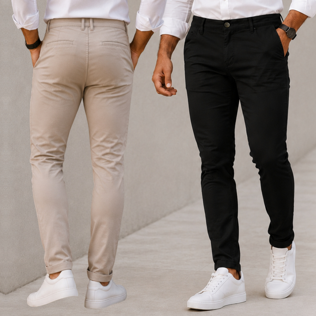 Calça Masculina de Sarja com Lycra Elastano Slim Alfaiataria Esporte Fino Bolso Embutido Faca