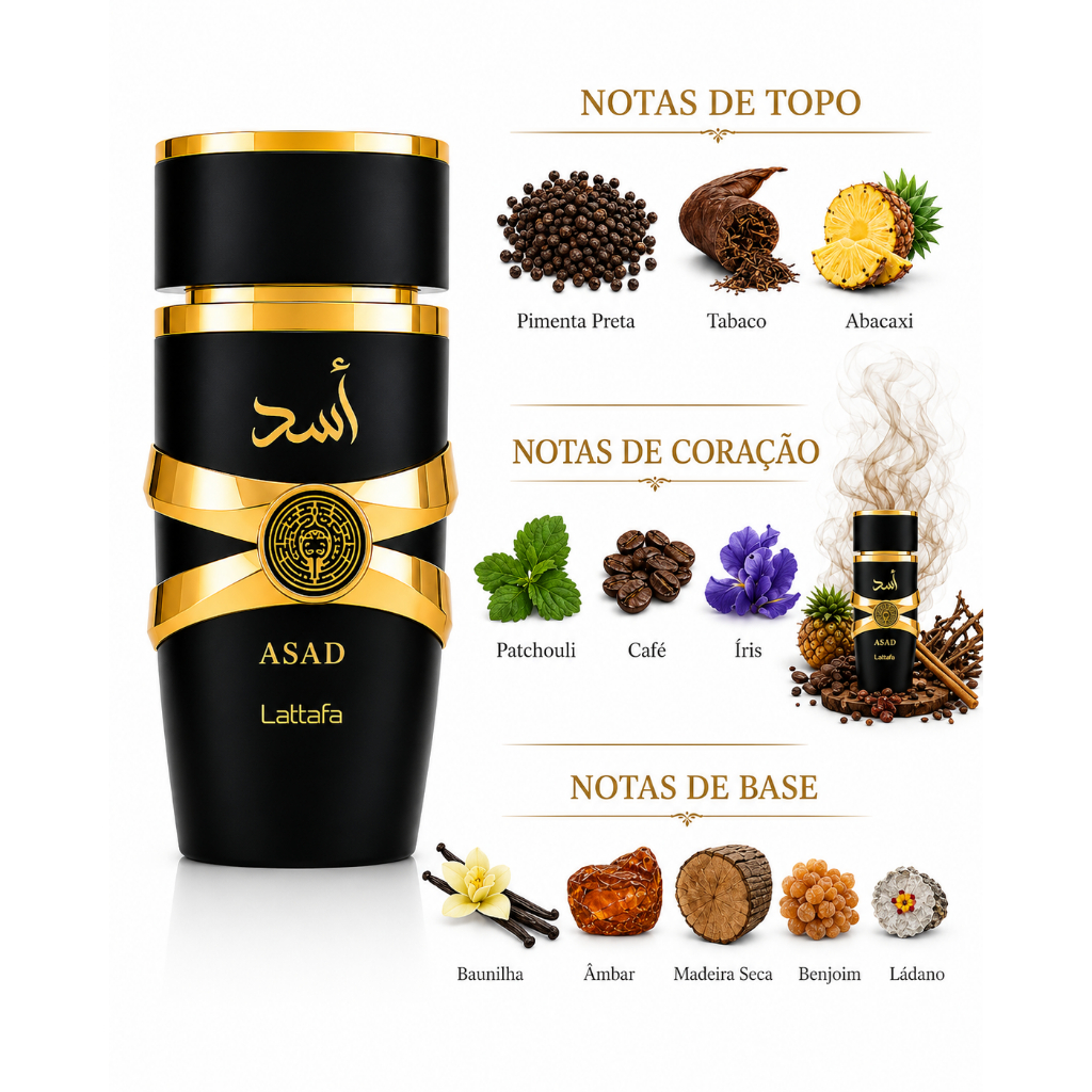 Perfume Lattafa Asad Black Masculino 100ml EDP Original Aroma Oriental Intenso — imagem 2 de 2