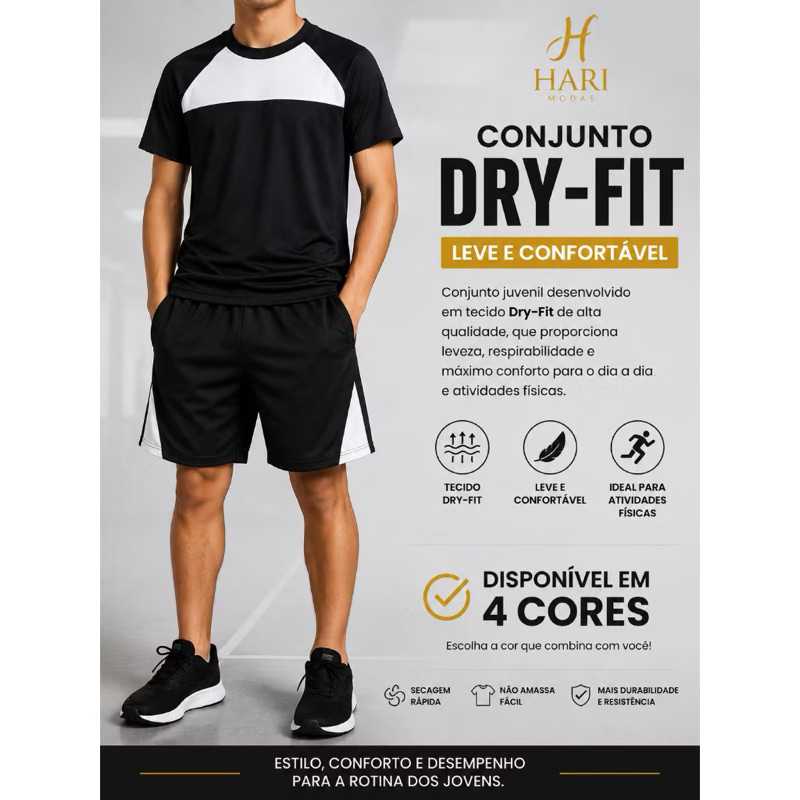 Conjunto Juvenil Dry Fit Masculino - 10 ao 16 | Tecido leve e confortável | Modelo esportivo/Casual PROMOÇÃO RELÂMPAGO